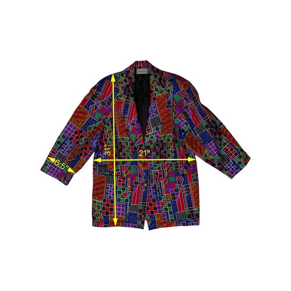Vintage Alan Douglas Womens Multicolor Geometric Print Silk Blazer‎ - Picture 3 of 4